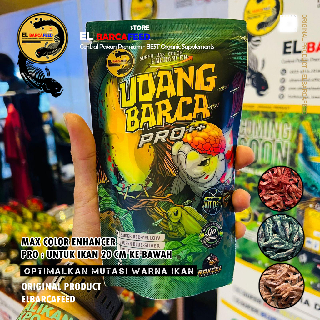 UDANG BARCA Pro++ [BLUE BOOSTER] UDANG KERING PUSH SUPER BLUE-GREEN-SILVER COLOR - Pakan Pelet Ikan Channa, Koki, Arwana, Louhan, Koi &amp; ikan hias lainnya