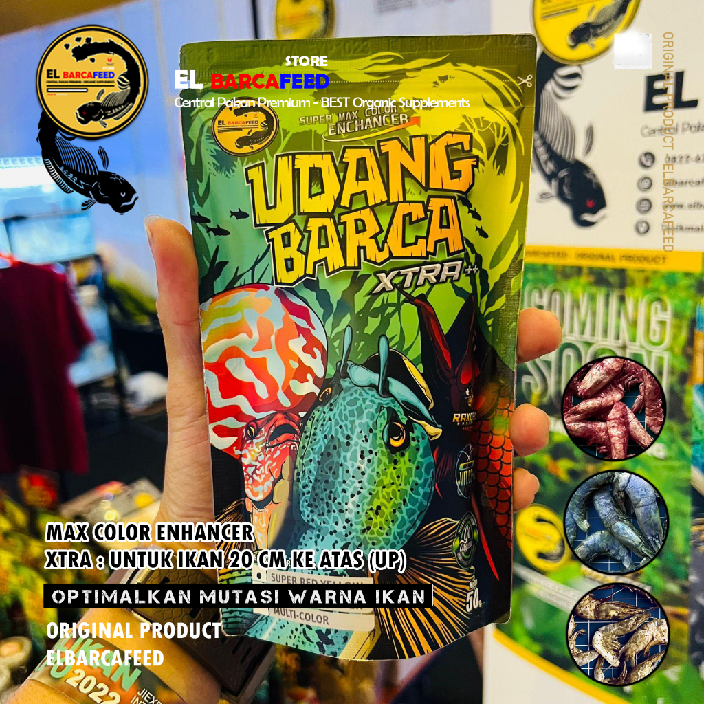 UDANG BARCA Xtra++ [RED-YELLOW BOOSTER] UDANG KERING BESAR untuk ikan &gt; 20 cm keatas PUSH SUPER RED-YELLOW-GOLD-ALBINO COLOR - Pakan Pelet Ikan Channa, Koki, Arwana, Louhan, Koi &amp; ikan hias lainnya