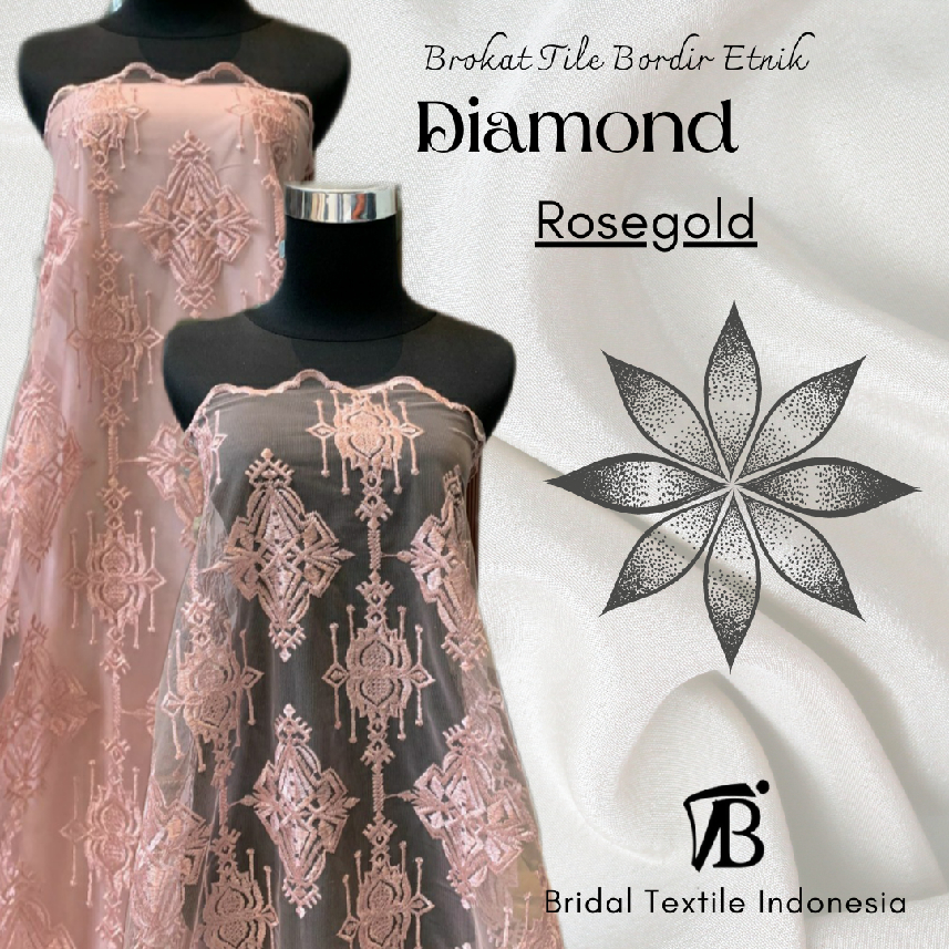 Bahan Kain Brokat Tile Tille Tule Tulle Kebaya Bridesmaid Bordir Etnik Diamond Ala Keraton Mewah Lux