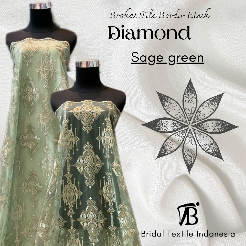 Bahan Kain Brokat Tile Tille Tule Tulle Kebaya Bridesmaid Bordir Etnik Diamond Ala Keraton Mewah Lux
