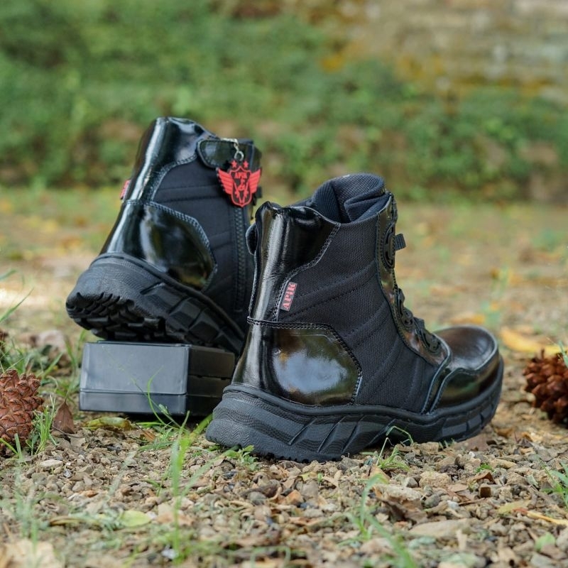 SEPATU PDL NINJA PENDEK MODEL TALI PUTAR BAHAN KULIT SAPI ASLI MERK APIK SEPATU PDL DINAS LAPANGAN UNTUK TNI POLRI SECURITY SATPAM SEPATU PDL POLANTAS MODEL TERBARU