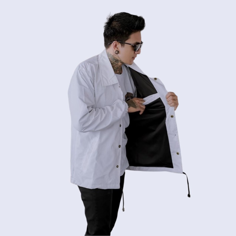 PHOMPPHIESS Jacket Coach Polos Putih Jaket Pria Wanita