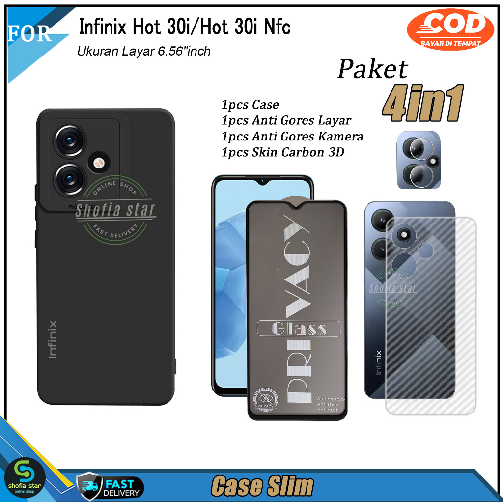 Paket 4in1 Case Infinix Note 30 Pro Note 30 Hot 30i Hot 30i NFC Hot 30 Hot 30 Play Softcase Slim Black Protect Casing