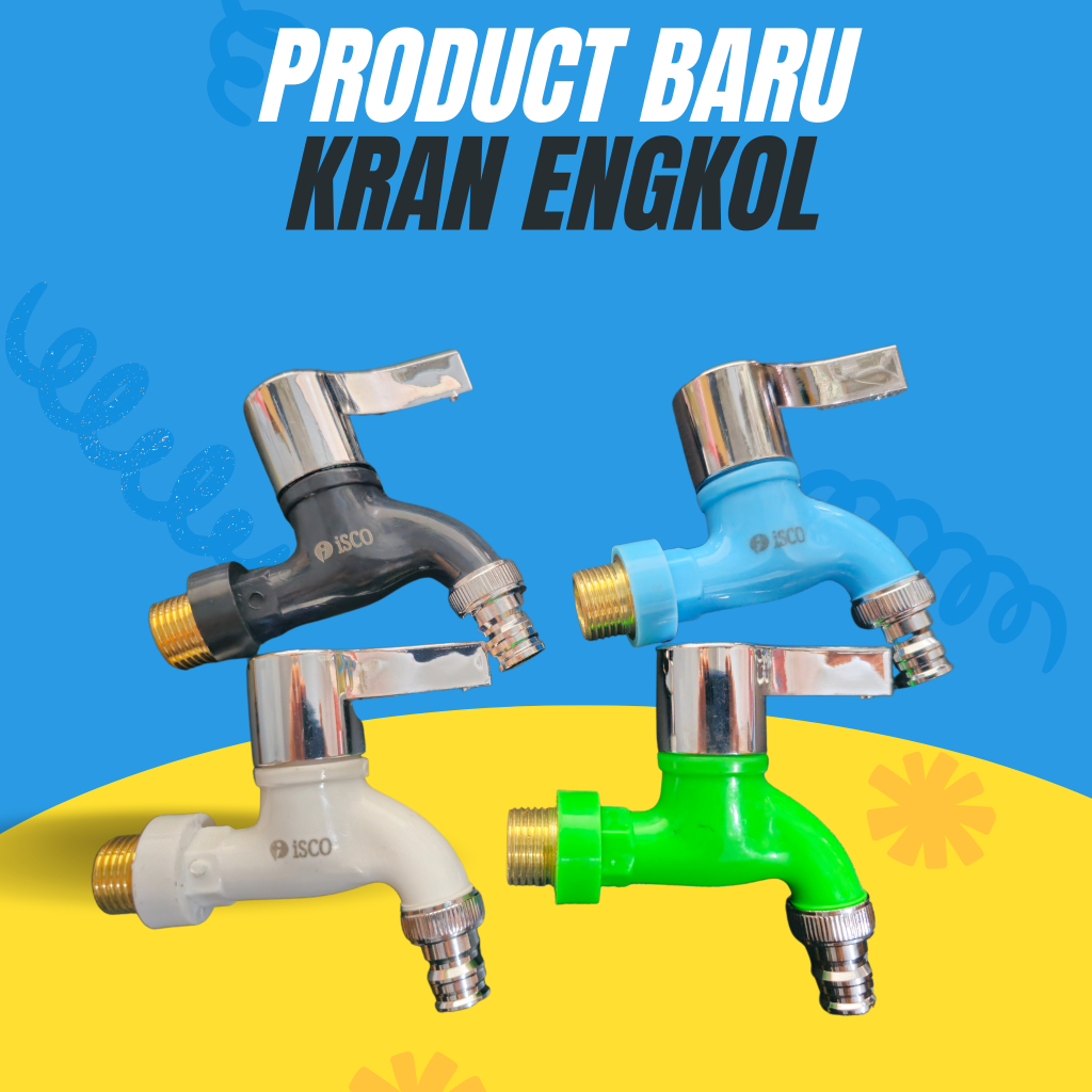 Keran Air Tembok Taman 1/2 Inch PVC Kran Plastik Warna 1/2&quot; Engkol Drat Kuningan ISCO Bagus