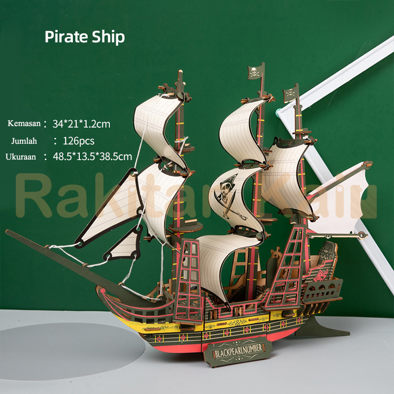 Puzzle 3D Kayu / 3D Wooden puzzle DIY Model Kapal Bajak Laut / Pirate ship / sailing ship / Black pearl