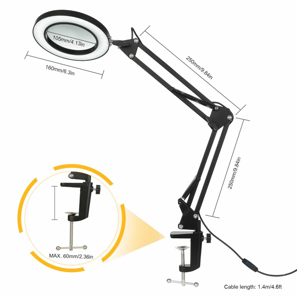 KKMOON Lampu Baca LED Klip Kaca Pembesar 8x Tri Color 12W 1200lm - HP-P6