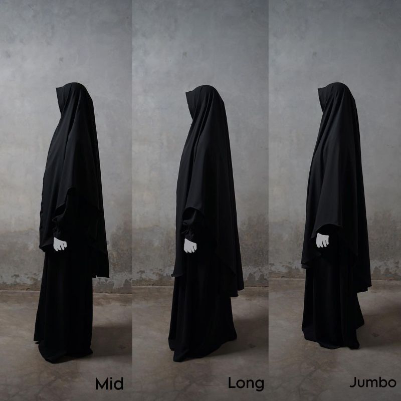 (SOLD ❌️ PUNYA CS) KHIMAR LONG OUVAL NONPET BLACK BY BARKHA PROJECT BUKAN FK FRENCH KHIMAR JILBAB AL