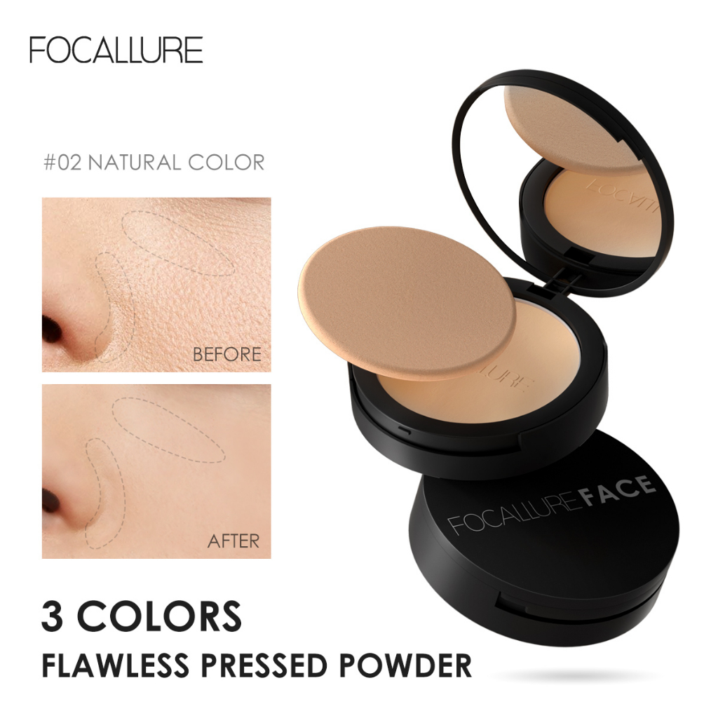 FOCALLURE Oil Control Bedak Padat Matte Pressed powder Natural Setting Powder Face Makeup