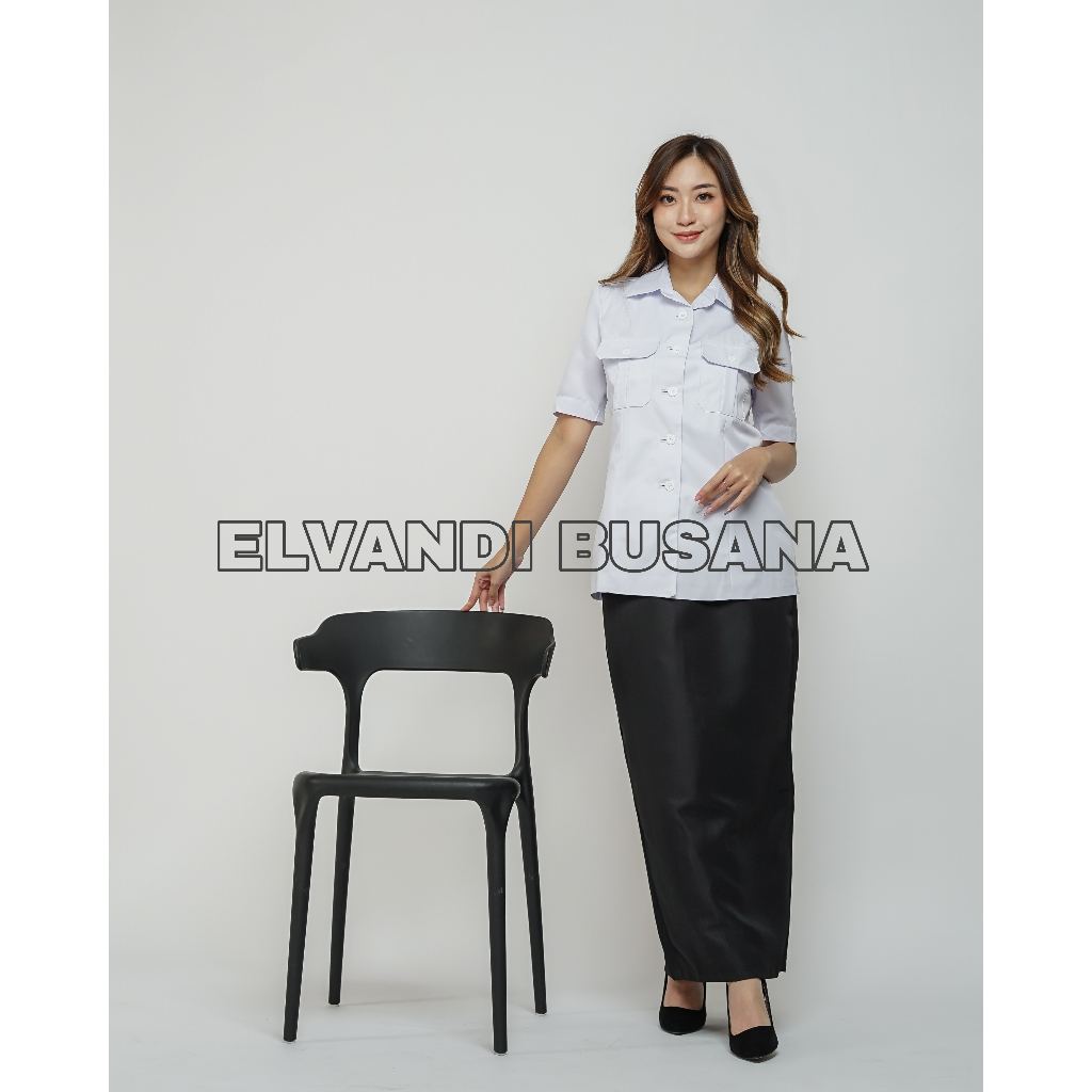 Setelan jas wanita B&amp;V Lynelle / Seragam kerja blazer wanita / Seragam guru / Setelan baju guru wanita - 0901 Putih hitam