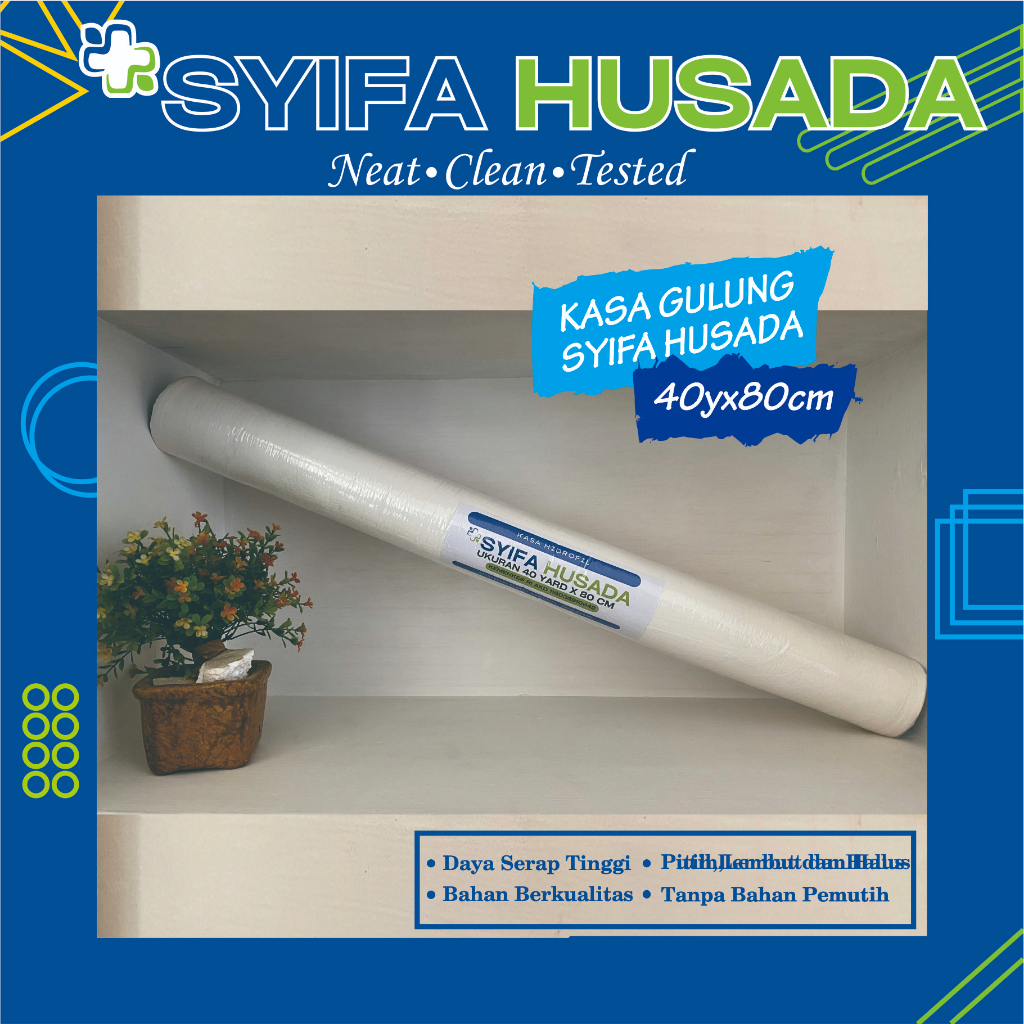 kasa Gulung 40 yard/36 Meter (40Y X 80cm)/ Kasa Panjang 40 yard lebar 80 cm/ Kasa / Syifa Husada