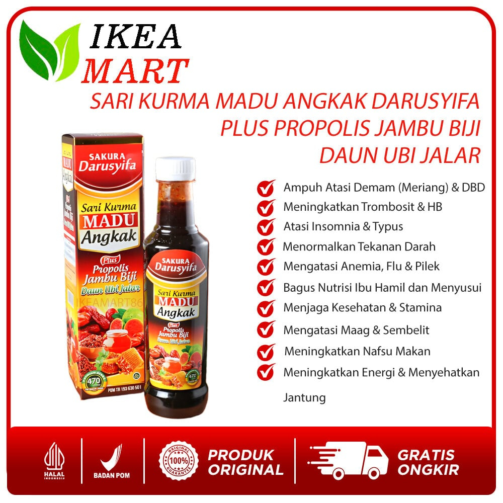 Sari Kurma Madu Angkak SAKURA Darusyifa plus Propolis Obat Typus Demam Tinggi&Menjaga Stamina Tubuh