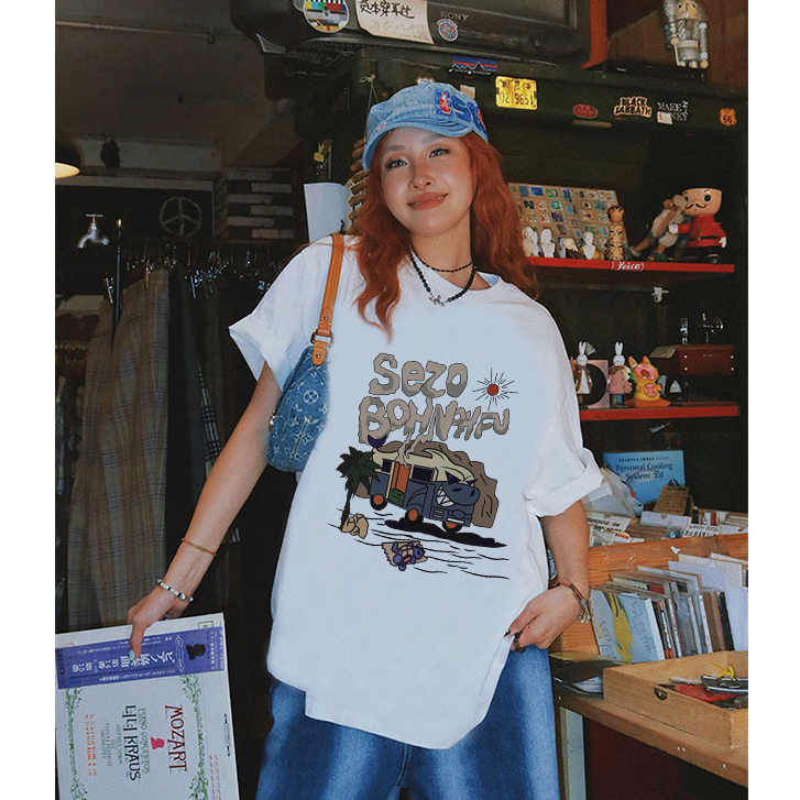 atasan wanita lengan pendek premium american retro kaos oversize cartoon motif printed t-shirt import pakaian wanita