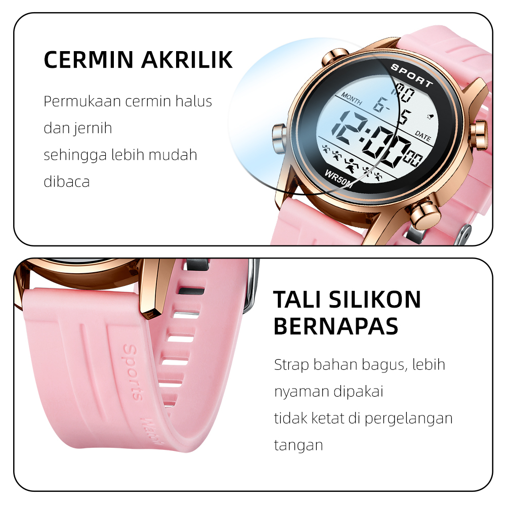 SUNLIFEX Jam Tangan Wanta Digital Strap rubber Multifungsi Anti Air Jam Tangan Cewek