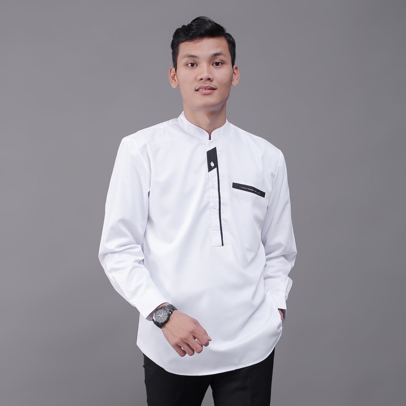 Kemeja Koko Pria Lengan Panjang Motif Abizaar Warna Sage