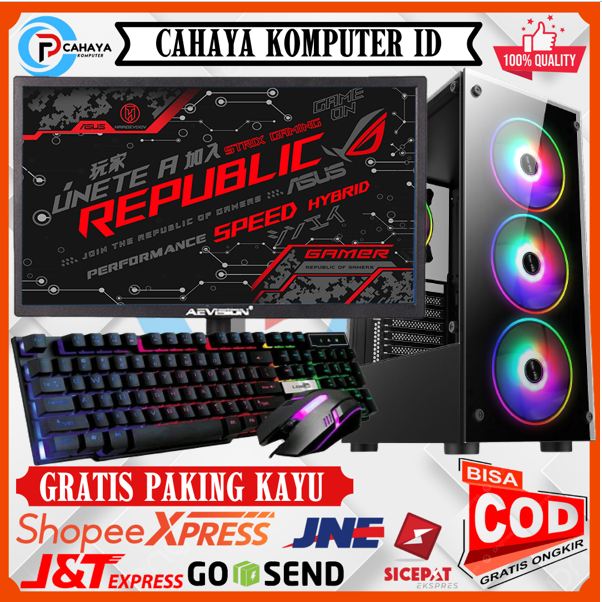 PC Gaming Editting FUlset AMD Ryzen 5 5600G Ram 16GB SSD 256GB Monitor 24 Inch Keyboard Mouse Gaming Siap pakai