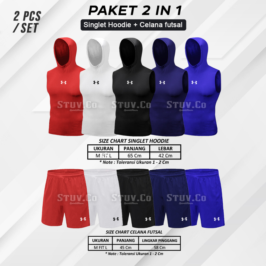 SETELAN 2IN1 BASELAYER OLAHRAGA SINGLET HOODIE DAN CELANA FUTSAL 5 WARNA