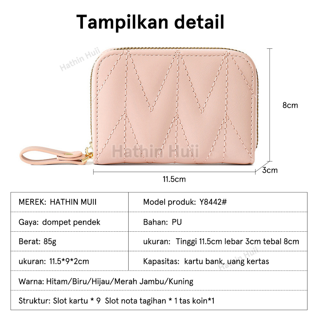 Hathin muii - Dompet Kartu Wanita KOREA IMPORT PU Leather Premium wallet Gemma Quilted Dompet wanita MINI RESLETING FASHION SHORT CARD Wallet