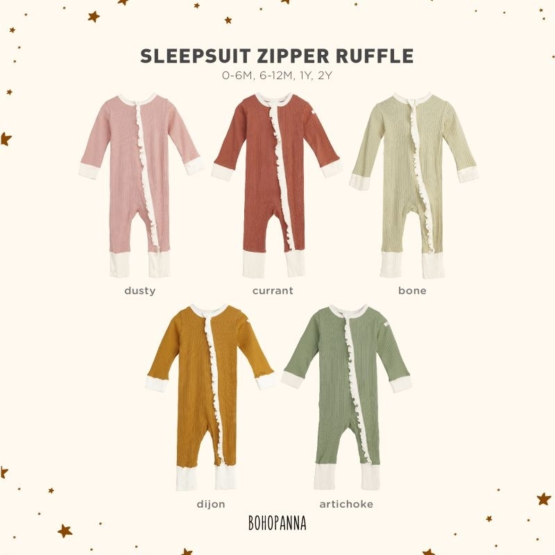 BOHOPANNA - SLEEPSUIT ZIPPER RUFFLE BOHOPANNA - SLEEPSUIT ANAK - SLEEPSUIT BAYI - BAJU TIDUR ANAK - BAJU ANAK