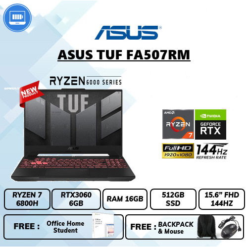 Laptop Asus tuf fa507rm ryzen 7 6800h Ram 16gb Ssd 512gb rtx 3060 6gb 15&quot; FHD