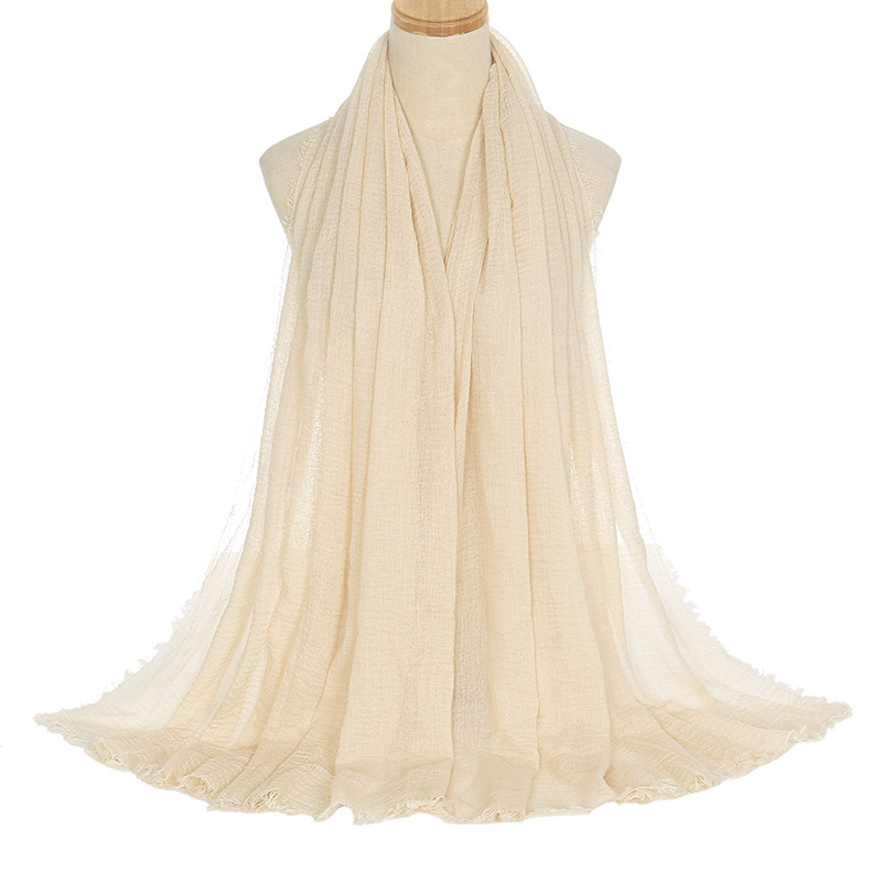 Hijab Pashmina Crinkle Shawl 180*70cm warna solid monokrom gulungan katun dan linen syal ukuran besar wanita selendang syal jilbab crinkle hijab 100% Cotton