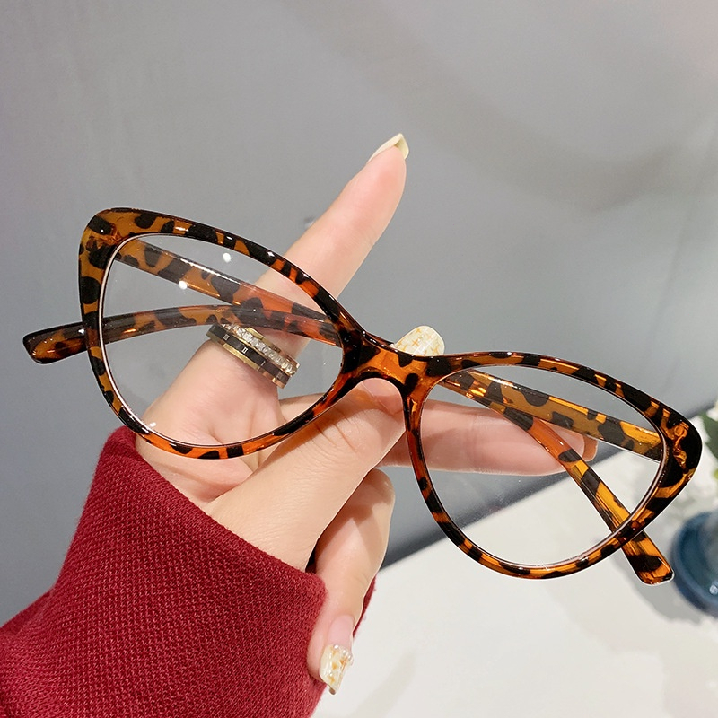 COD Frame Kacamata Lensa Flat Cat Eye Kacamata Anti Radiasi Gaya Leopard Retro Korea Fashion Wanita Glasses - SG