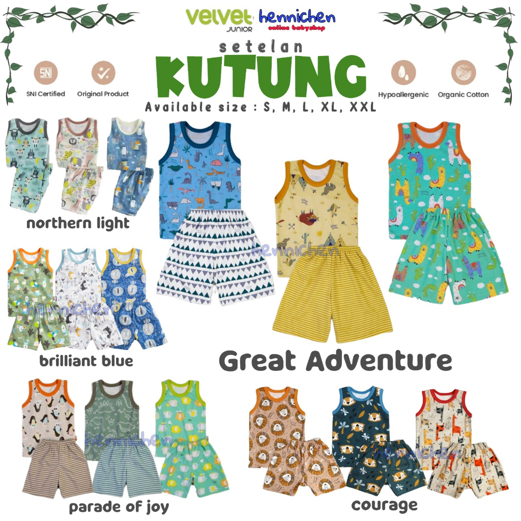 Velvet junior / ARUCHI / MIYO setelan KUTUNG setelan SINGLET ARTIC / VIBRANT / GREAT ADVENTURE / COURAGE / PARADE OF JOY / BRILLIANT BLUE baju anak / baju bayi NB SML XL XXL SNI