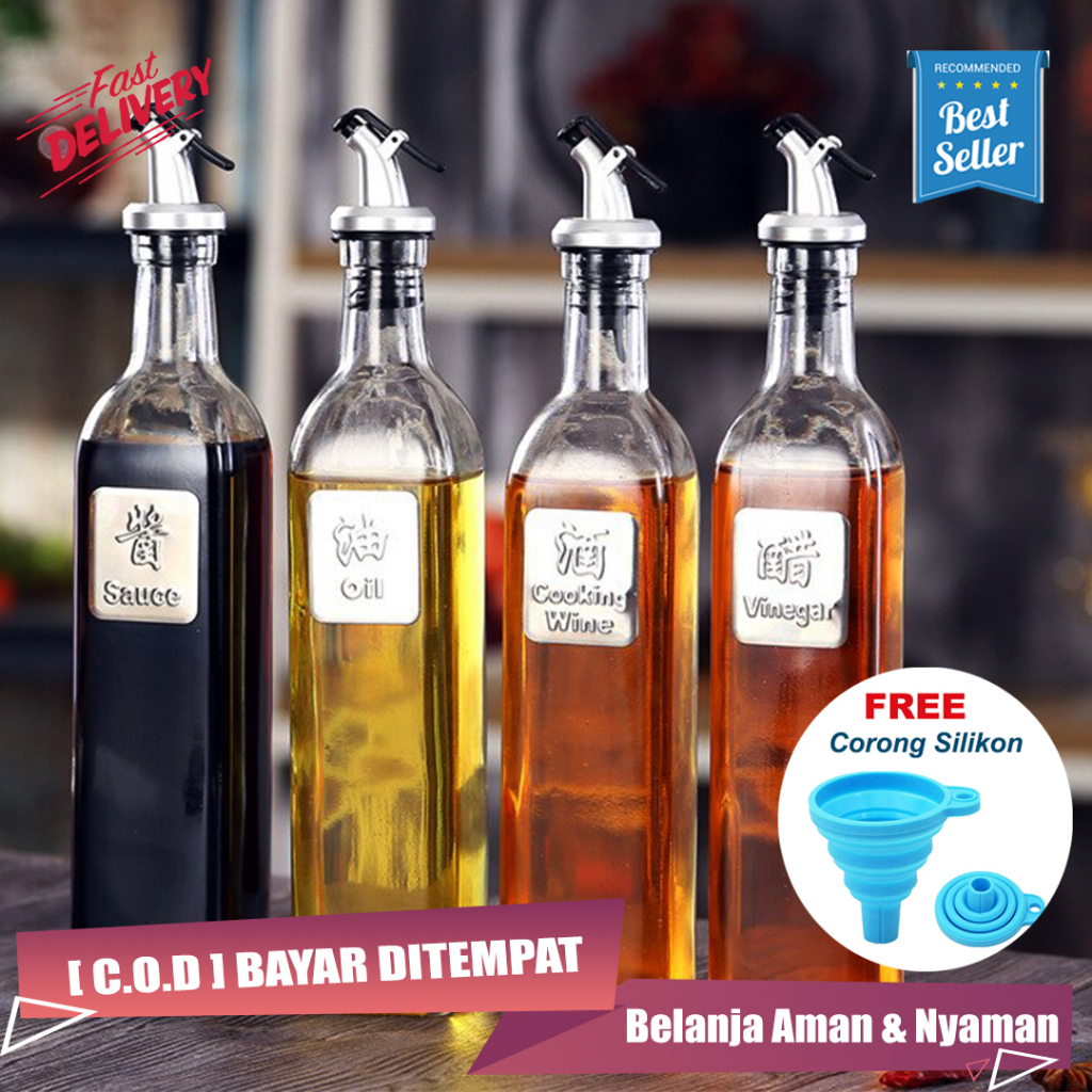 BUY 1 GET 1 GIFT FREE Oil Bottle Botol Kaca Minyak Dengan Tutup Otomatis Organizer Dapur