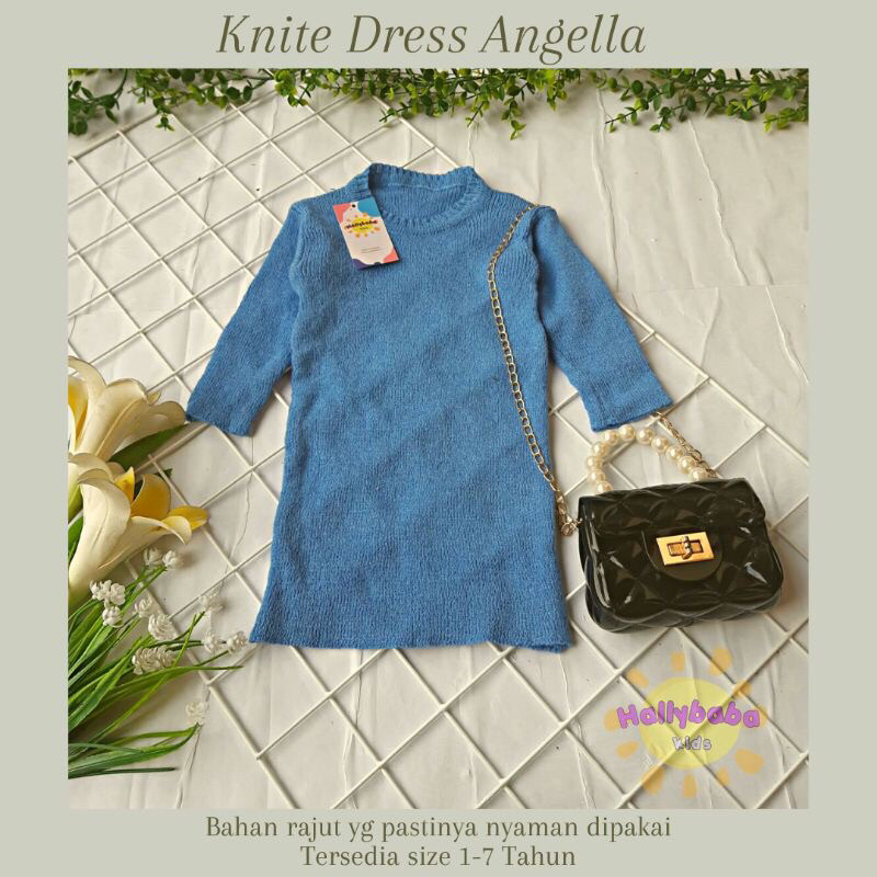 Hallybaba Kids - Knite Dress Angella Anak (1-7th) Rajut Tangan Panjang