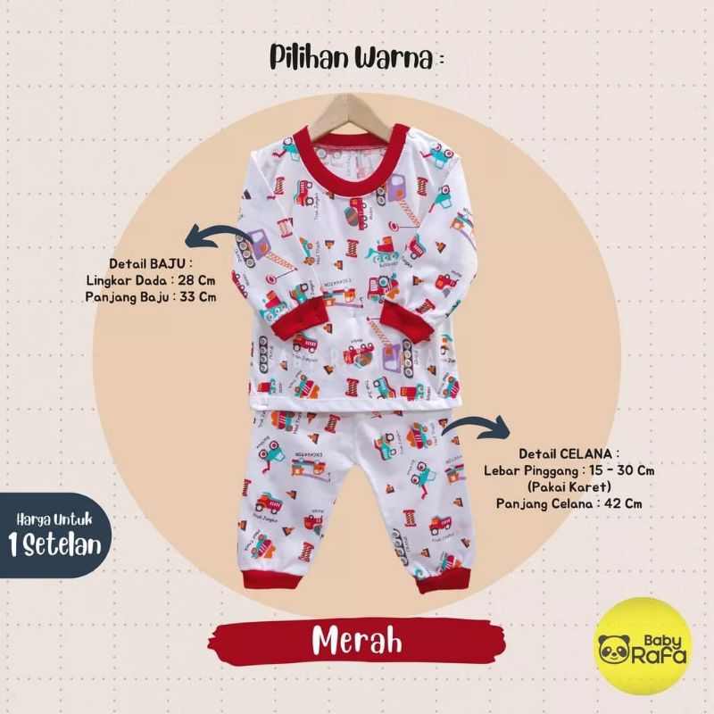 [rumahbayipdg] Stelan baju anak 3-18 Month SNI || set piyama panjang motif big  Excavator