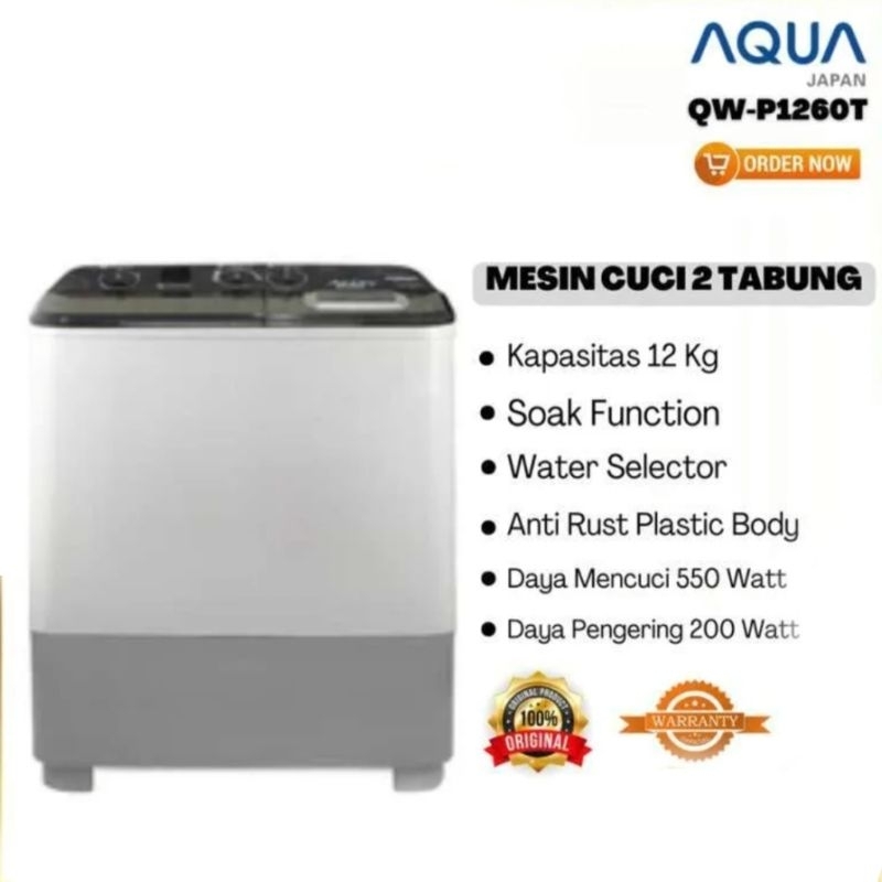 MESIN CUCI AQUA SANYO QW1250 1280XT 2TABUNG HIJAB SERIES QW 1250 - 12kg