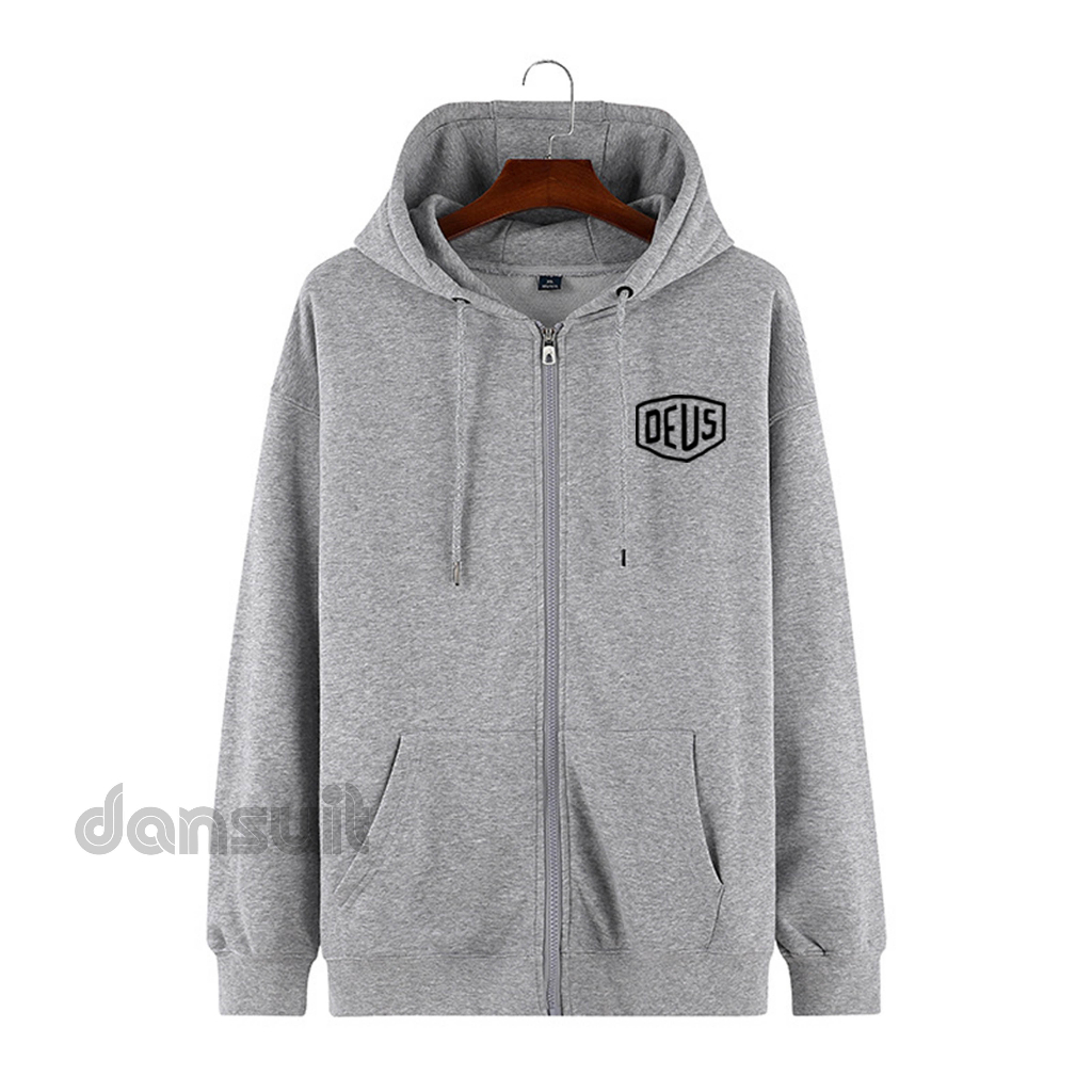 Hoodie Zipper Resleting Pria/Wanita Size M - XXXL Hoodie Motif Sablon DEUS Logo Bahan Tebal Premium