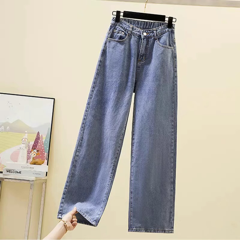 Karet Jeans Hot Sale /Highwaist Straight Loose Celana Jeans Wanita