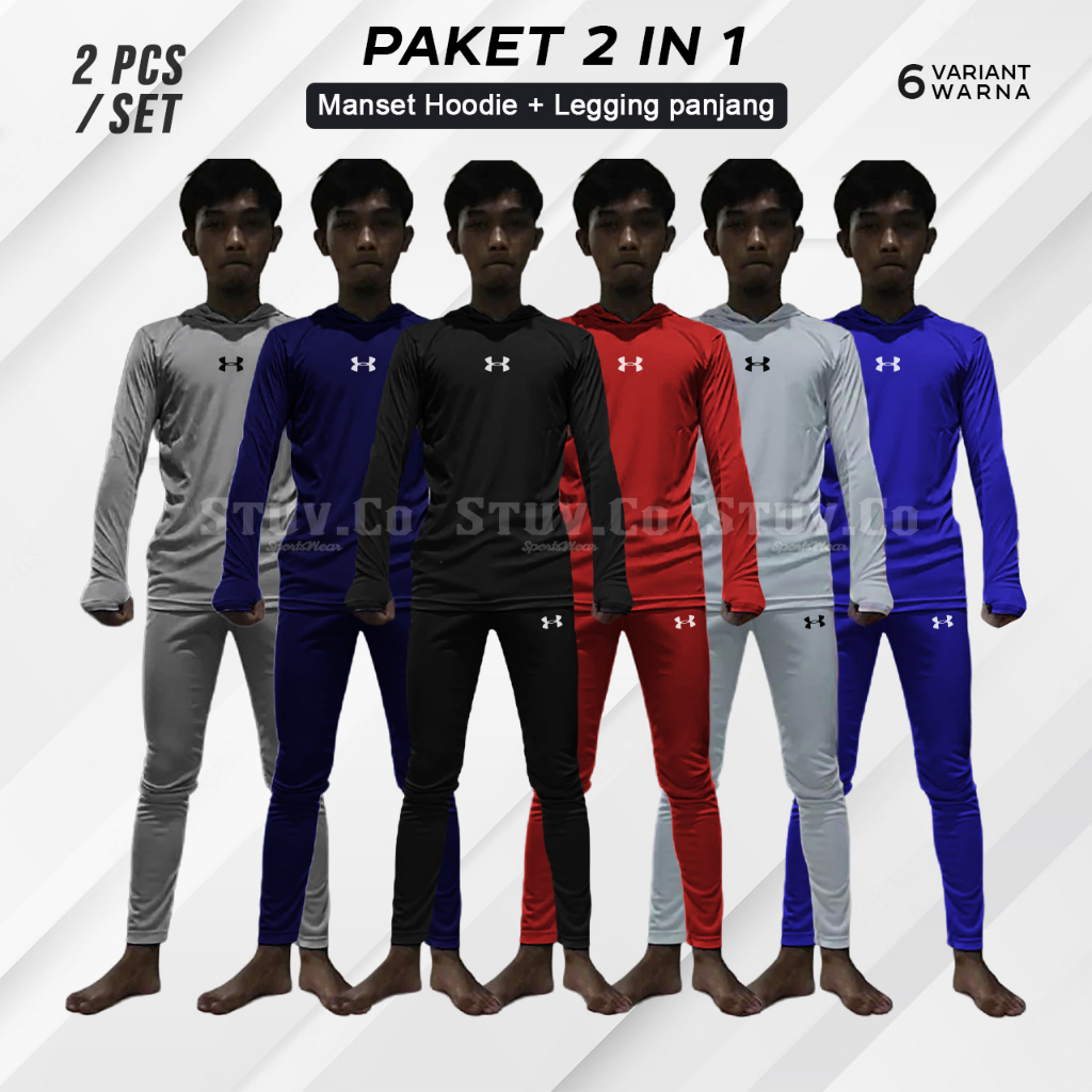 PAKETAN 2IN1 BASELAYER OLAHRAGA MANSET HOODIE DAN LEGGING PANJANG PRIA WANITA