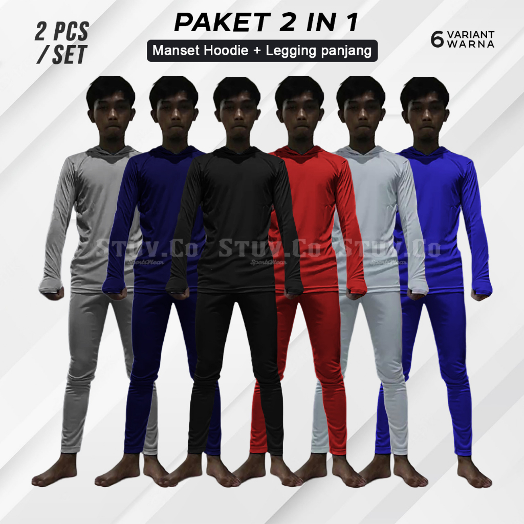 PAKETAN 2IN1 BASELAYER OLAHRAGA MANSET HOODIE DAN LEGGING PANJANG MURAH