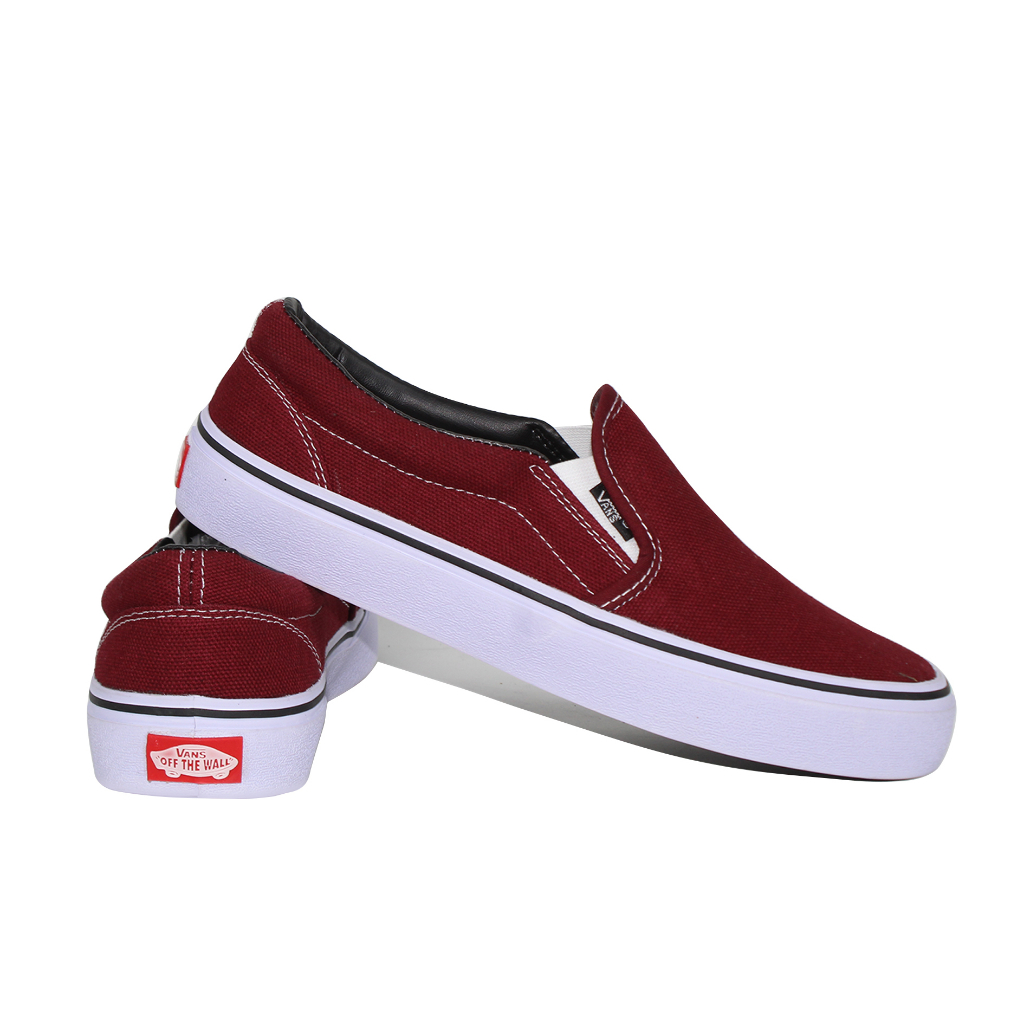 Sepatu vans pria slip on tanpa tali wanita merah marun murah