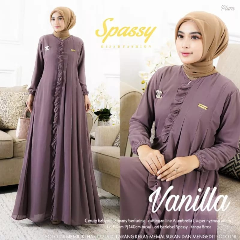 Gamis Terbaru Vanilla Dress Baju Kondangan Wanita Gaun Pesta Muslimah Gamis Polos Bahan Ceruty Babydoll Full Furing