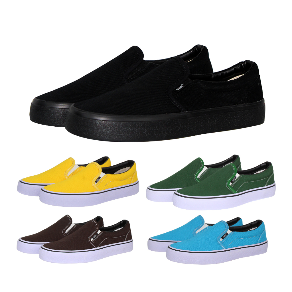 Sepatu vans slip on pria tanpa tali kanvas wanita casual santai murah