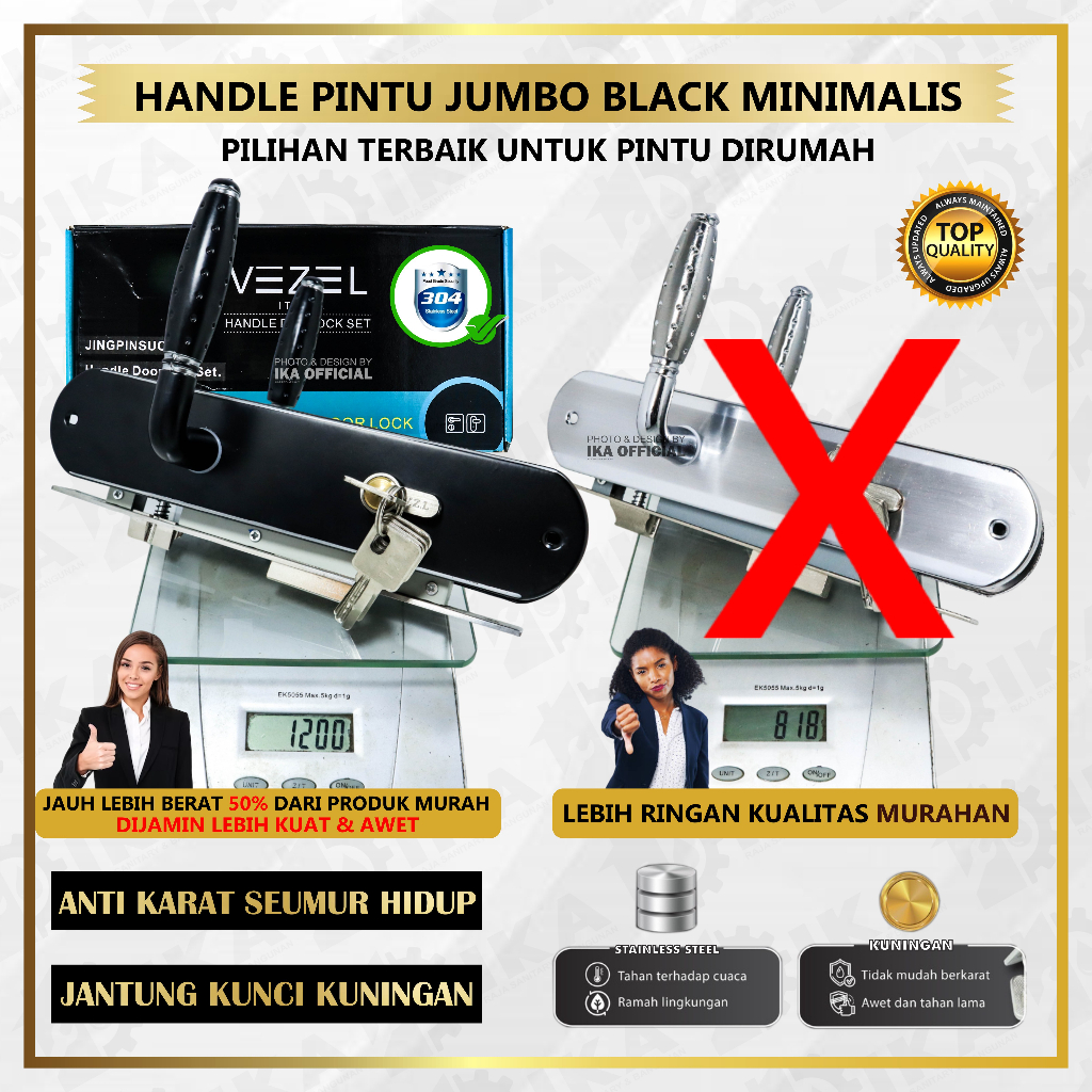 Handle Kunci Pintu Set Stainless steel Minimalis - High Quality MURAH BANGET!! Handle &amp; Kunci pintu 25cm KOMPLIT ASLI PREMIUM / gagang tarikan Komplit Silinder + Body