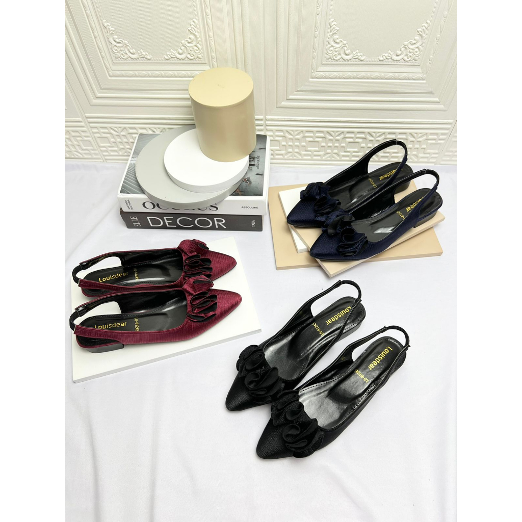 Sepatu hak 2 cm tali belakang model pita kembang B46 LOUISDEAR Sepatu heels 2cm sepatu pansus tapak 