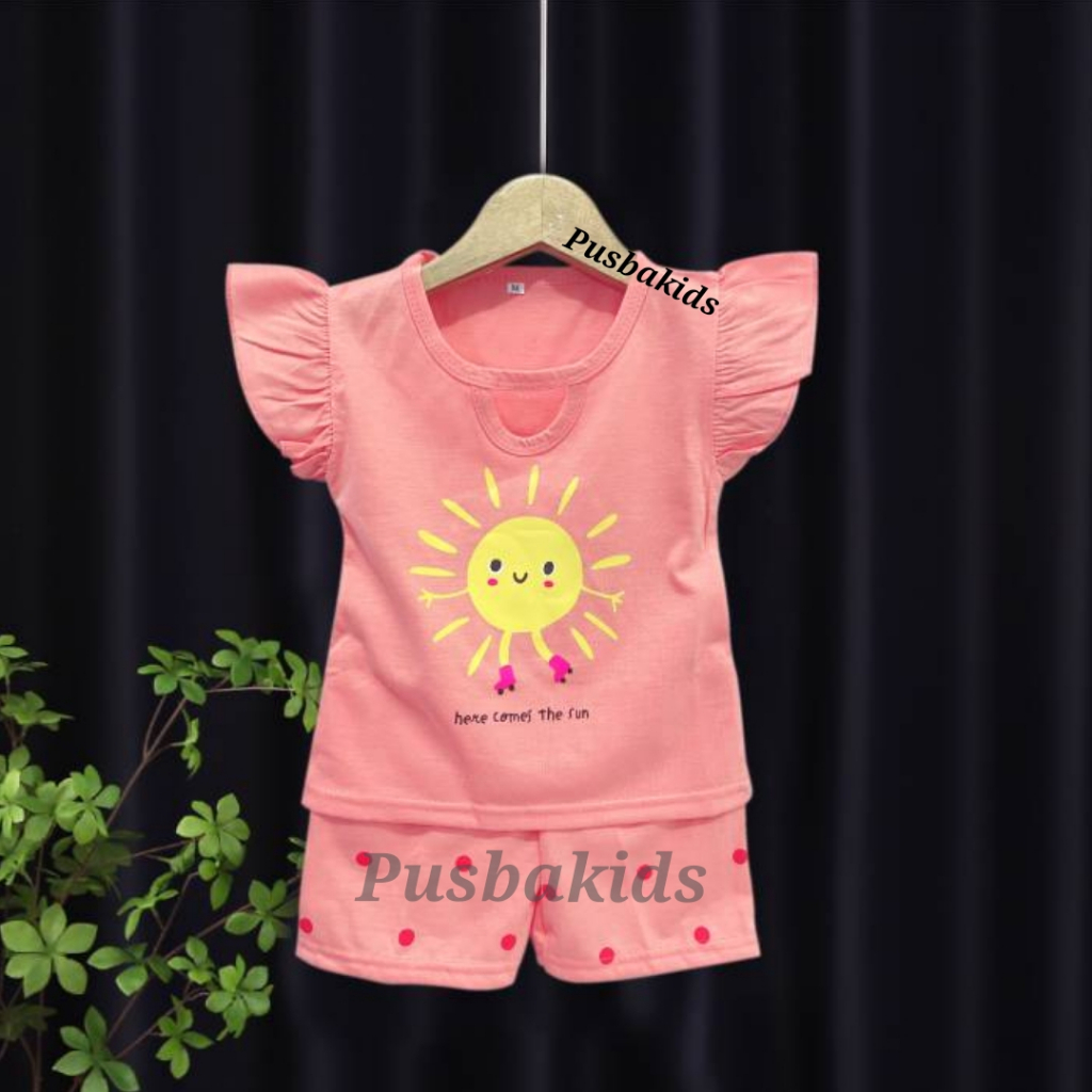 Setelan ruffle tee/setelan anak perempuan model terbaru