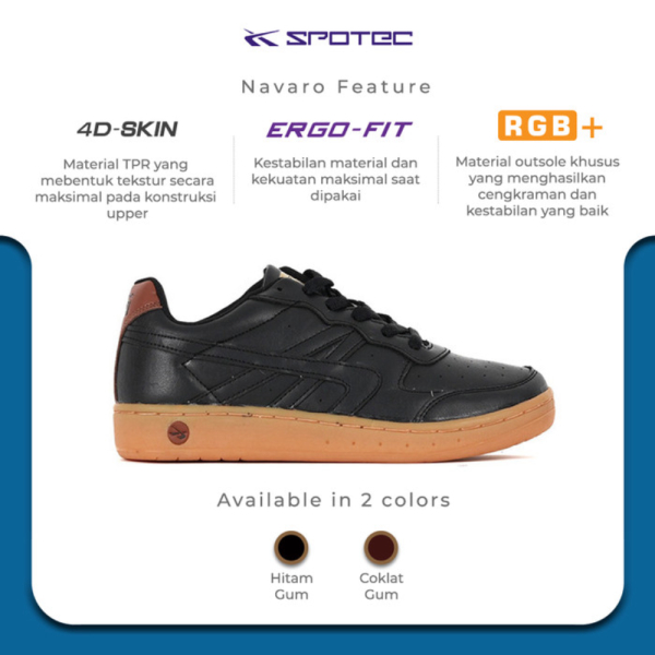 {MixaStore} SPOTEC Sepatu Sneaker Navaro Hitam - Gum - 37 Murah