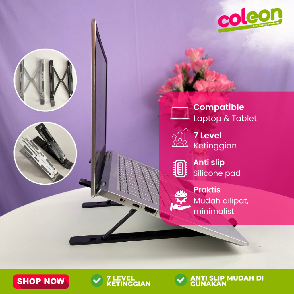 [COD] Dudukan Penyanggah Laptop Stand Portable Holder Lipat Tatakan Ipad Bahan Aluminium Kuat Kokoh Ringan