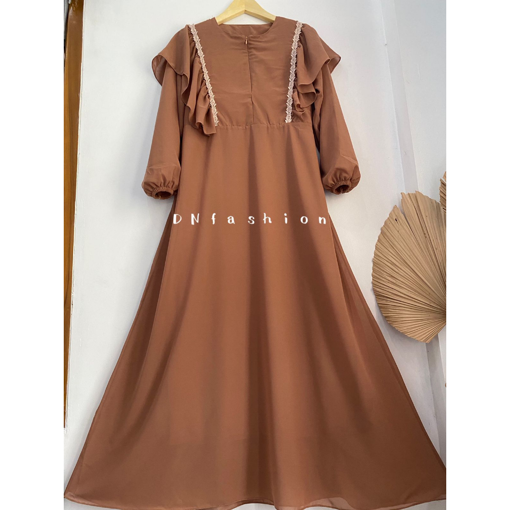 Gamis/Dress Ceruty Babydoll Variasi Renda Dada Mix Rempel / Dress Cantik BestSeller Terbaru