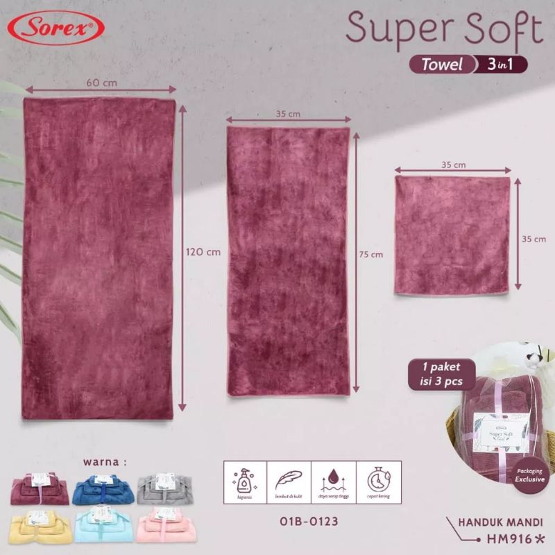 Handuk Sorex HM916 - Handuk Set 3in1 Super Soft Towel