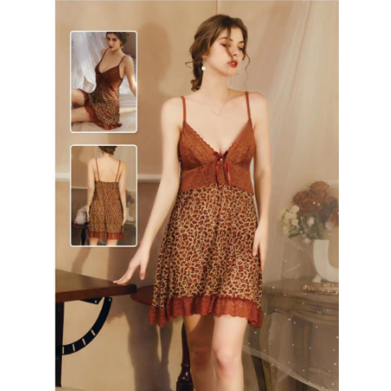 Mixbox Dress Gaun Malam Lingerie Lace Leopard Terbaru - LD 120