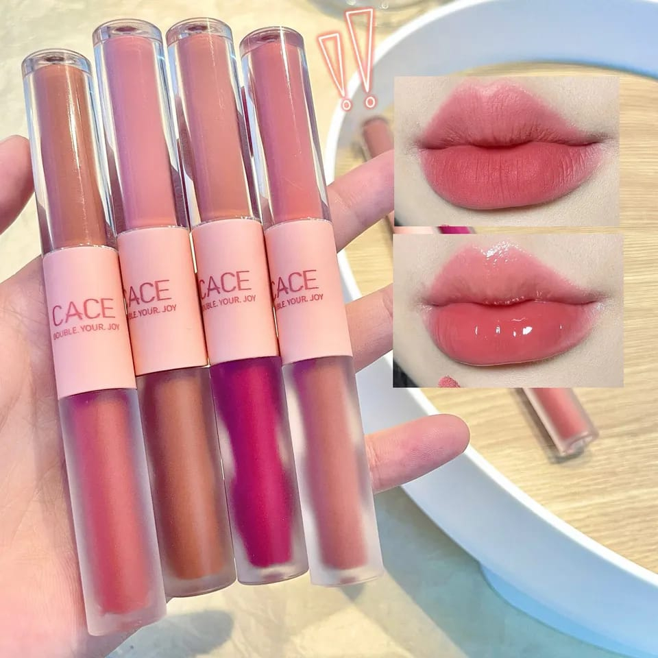 2IN1 LIP GLOSS KEPALA GANDA LIP GLOSS DAN LIP CREAM LIPSTIK CAIR TINTA MERAH SEKSI BELUDRU MATTE LIP GLOSS LIP GLAZE TAHAN LAMA
