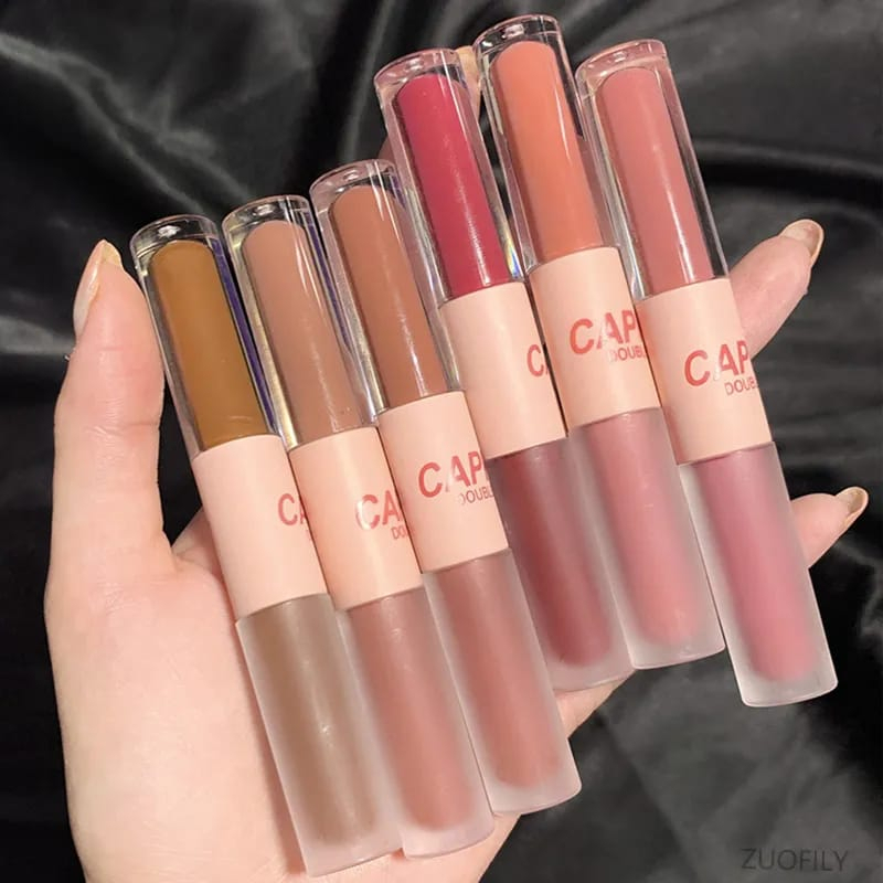 2IN1 LIP GLOSS KEPALA GANDA LIP GLOSS DAN LIP CREAM LIPSTIK CAIR TINTA MERAH SEKSI BELUDRU MATTE LIP GLOSS LIP GLAZE TAHAN LAMA