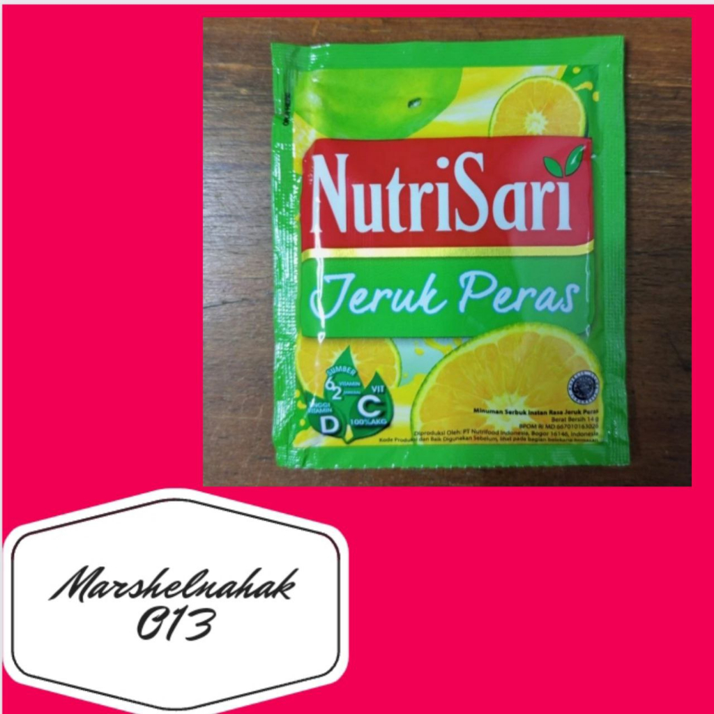 

nutrisari sachet serbuk minuman instan dengan rasa buah jeruk peras