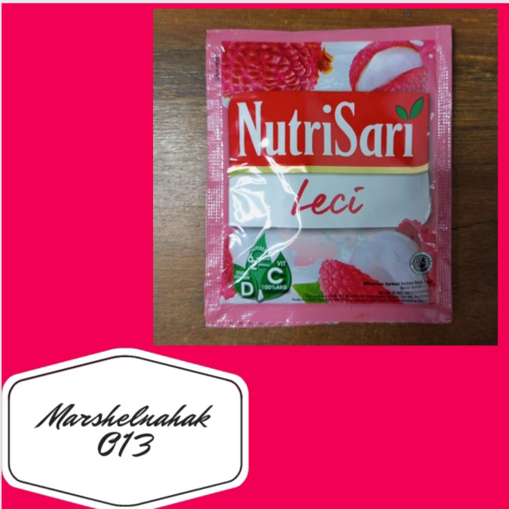 

nutrisari sachet serbuk minuman instan dengan rasa buah leci