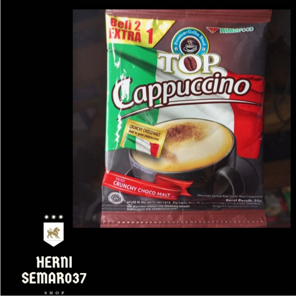 

kopi top coffee cappucino white crunchy choco malt 25 gram